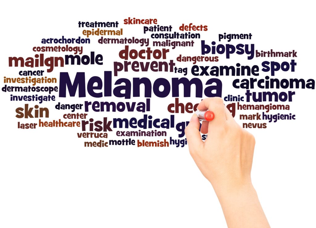 Melanoma skin cancer word cloud writing