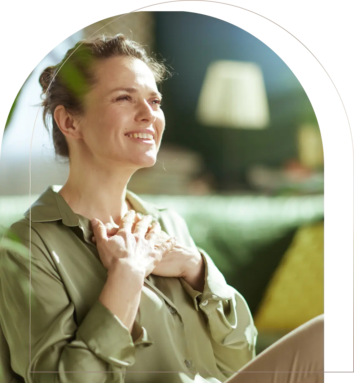 Woman practicing gratitude meditation indoors