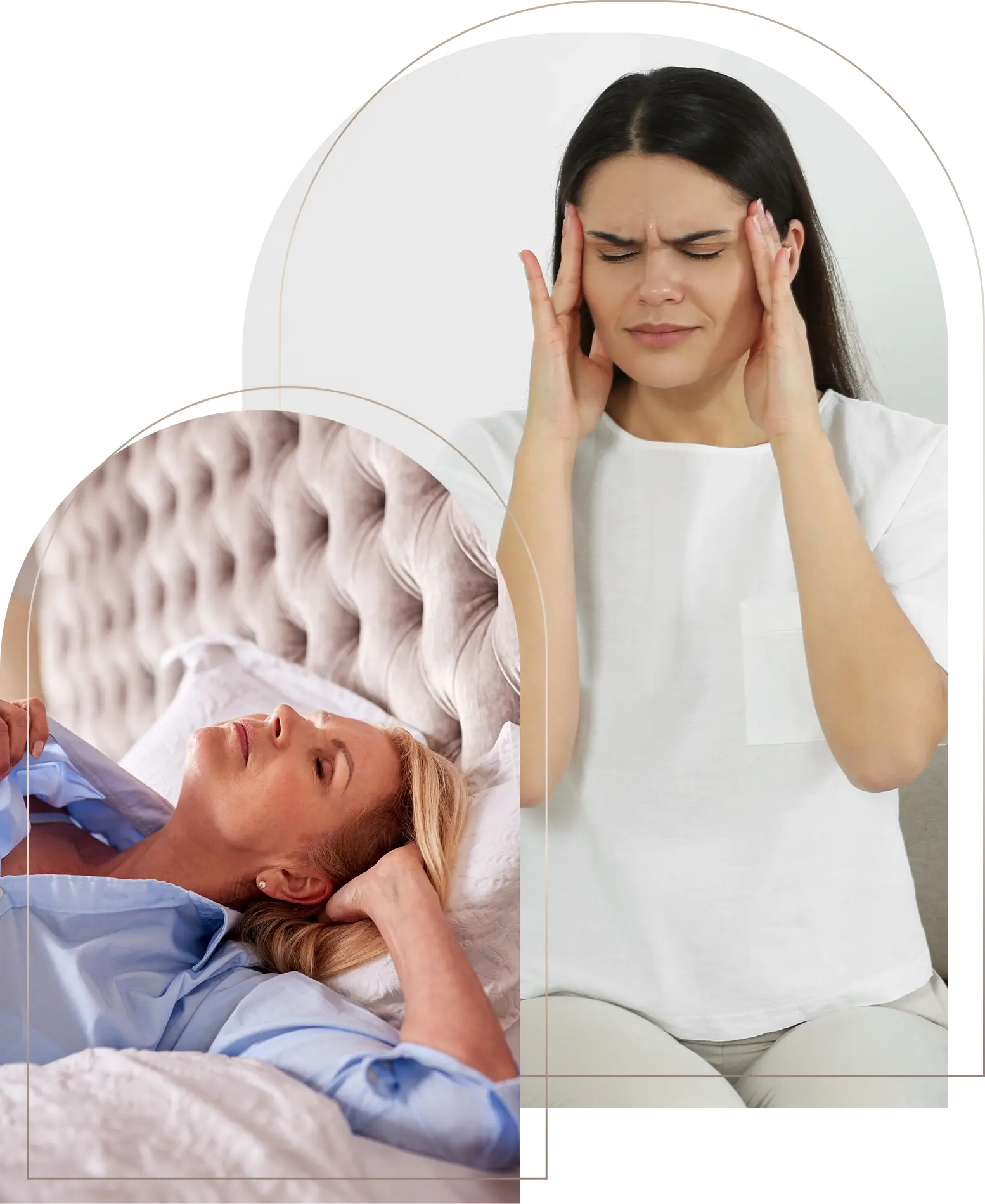 Woman with headache and woman resting in bed